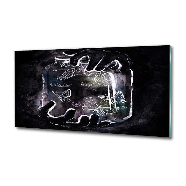 Cuadro decorativo de vidrio para salón horizontal Mariposas en un frasco