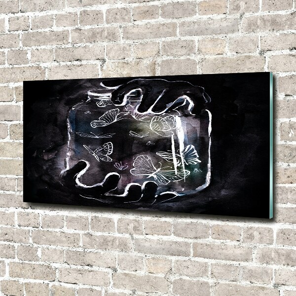 Cuadro decorativo de vidrio para salón horizontal Mariposas en un frasco