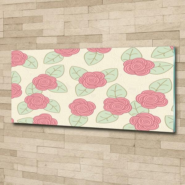 Cuadro decorativo de vidrio para salón horizontal Rosas