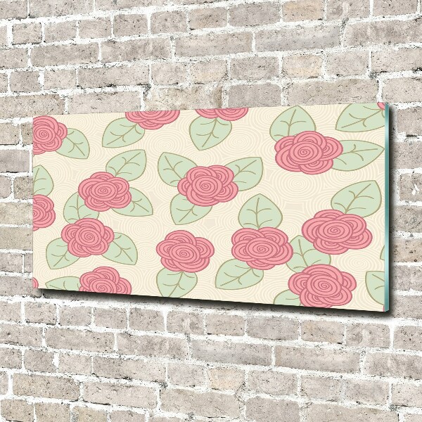 Cuadro decorativo de vidrio para salón horizontal Rosas