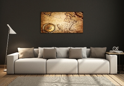 Impresión en cristal con acabado brillante horizontal Brújula en el mapa