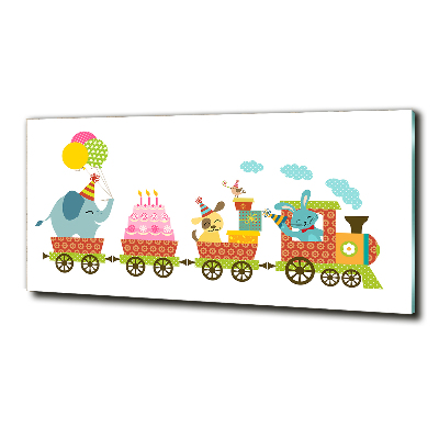 Cuadro decorativo de vidrio para salón horizontal Tren feliz
