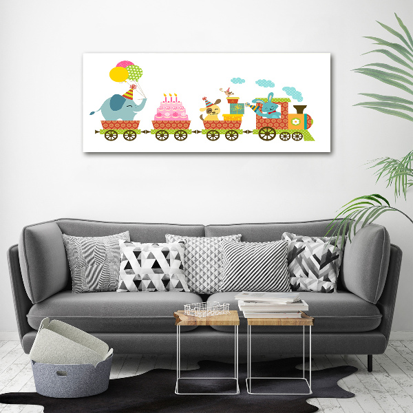 Cuadro decorativo de vidrio para salón horizontal Tren feliz