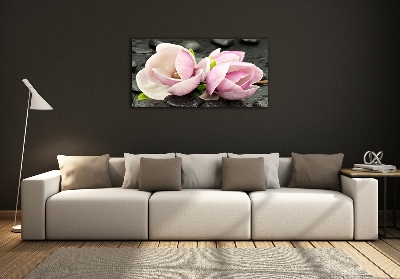 Impresión en cristal con acabado brillante horizontal Piedra zen de magnolia
