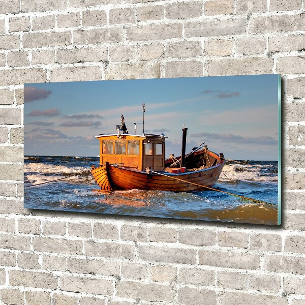 Cuadro de cristal templado moderno horizontal Barco de pesca