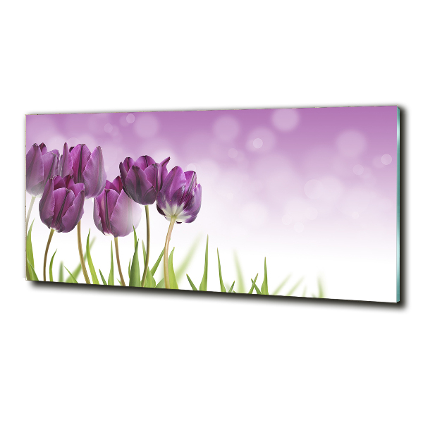 Foto en cristal de alta calidad con impresión uv horizontal tulipanes morados