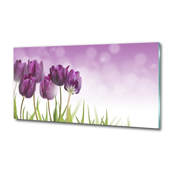 Foto en cristal de alta calidad con impresión uv horizontal tulipanes morados