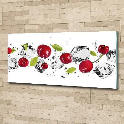 Cuadro decorativo de vidrio para salón horizontal Cerezas y agua