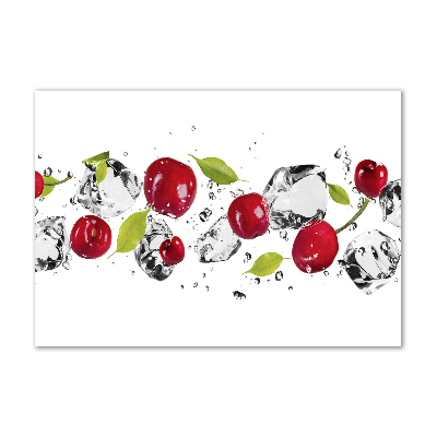 Cuadro decorativo de vidrio para salón horizontal Cerezas y agua