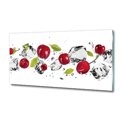 Cuadro decorativo de vidrio para salón horizontal Cerezas y agua