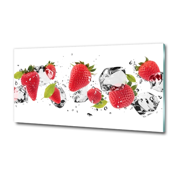 Cuadro de cristal templado moderno horizontal Fresas y agua