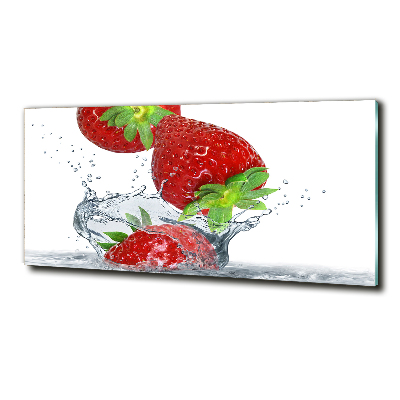 Foto en cristal de alta calidad con impresión uv horizontal Fresas y agua