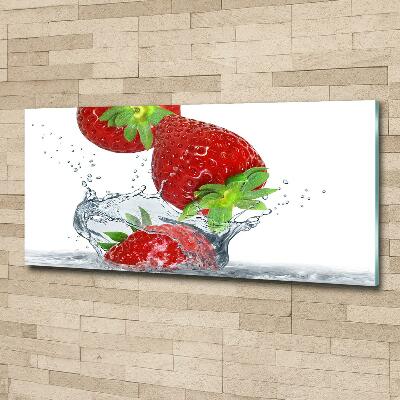 Foto en cristal de alta calidad con impresión uv horizontal Fresas y agua