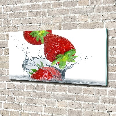 Foto en cristal de alta calidad con impresión uv horizontal Fresas y agua