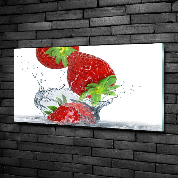 Foto en cristal de alta calidad con impresión uv horizontal Fresas y agua