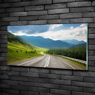 Foto en cristal de alta calidad con impresión uv horizontal Camino en las montañas