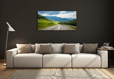 Foto en cristal de alta calidad con impresión uv horizontal Camino en las montañas