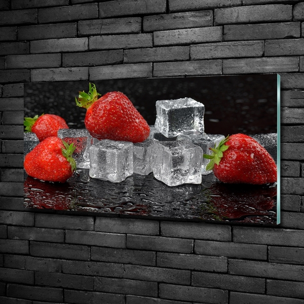 Cuadro de cristal templado moderno horizontal Fresas con hielo