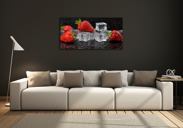 Cuadro de cristal templado moderno horizontal Fresas con hielo