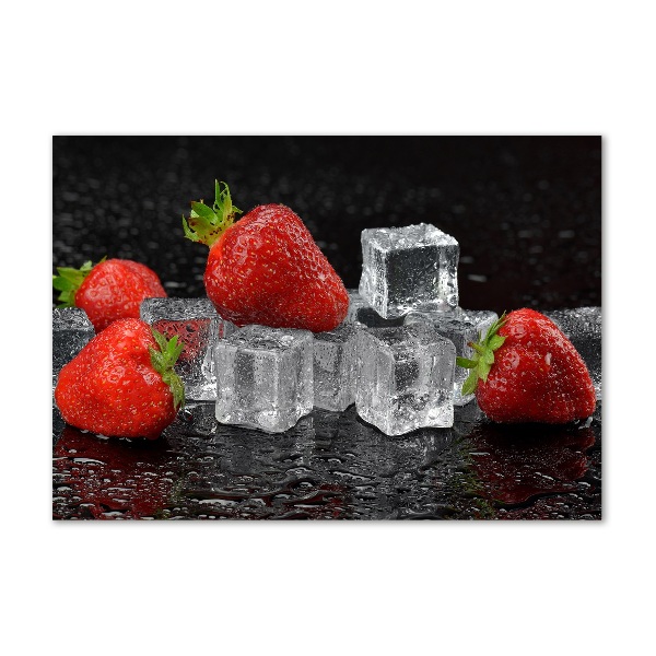 Cuadro de cristal templado moderno horizontal Fresas con hielo