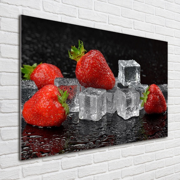 Cuadro de cristal templado moderno horizontal Fresas con hielo