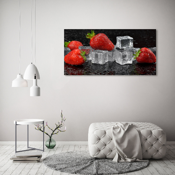Cuadro de cristal templado moderno horizontal Fresas con hielo