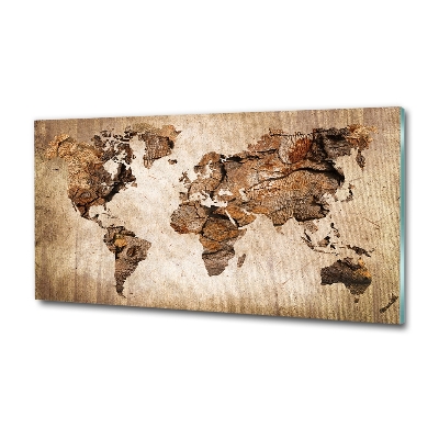 Cuadro decorativo de vidrio para salón horizontal Mapa del mundo de madera