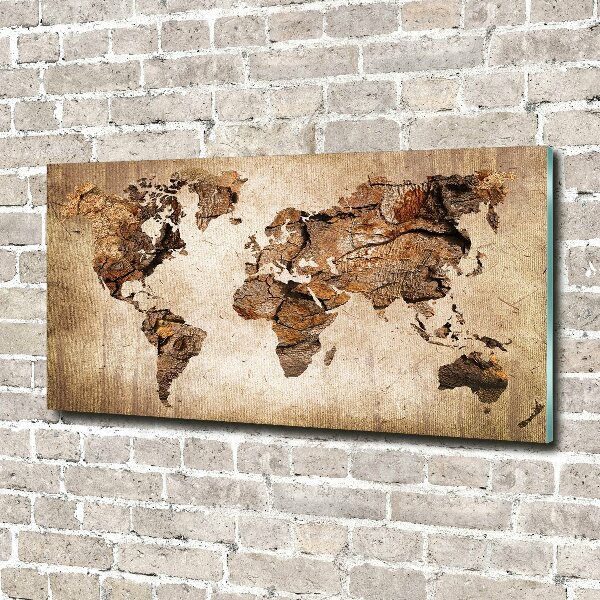 Cuadro decorativo de vidrio para salón horizontal Mapa del mundo de madera