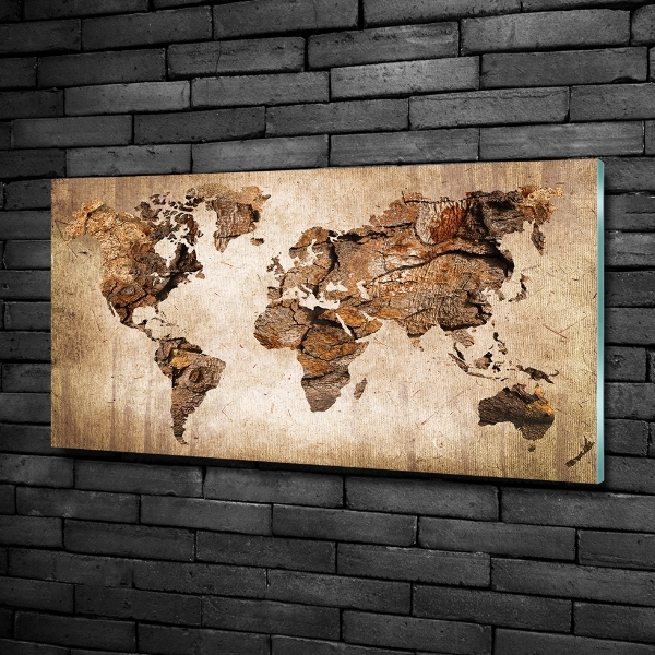 Cuadro decorativo de vidrio para salón horizontal Mapa del mundo de madera