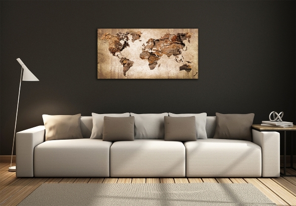 Cuadro decorativo de vidrio para salón horizontal Mapa del mundo de madera