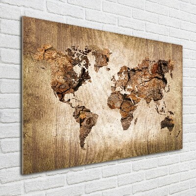 Cuadro decorativo de vidrio para salón horizontal Mapa del mundo de madera