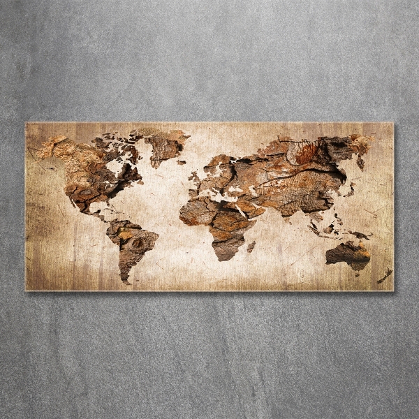 Cuadro decorativo de vidrio para salón horizontal Mapa del mundo de madera