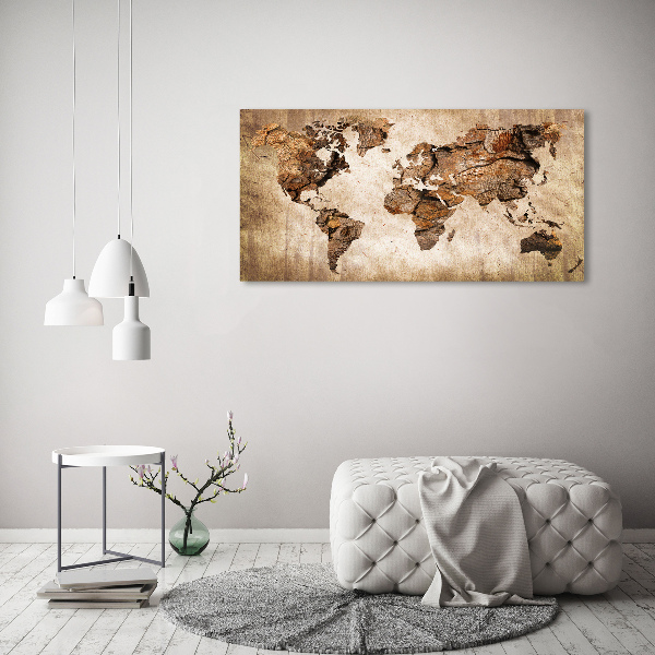 Cuadro decorativo de vidrio para salón horizontal Mapa del mundo de madera