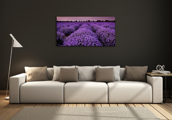 Cuadro decorativo de vidrio para salón horizontal campo de lavanda