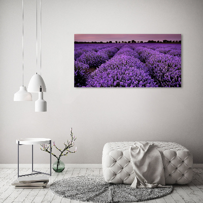 Cuadro decorativo de vidrio para salón horizontal campo de lavanda