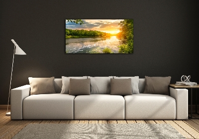 Foto en cristal de alta calidad con impresión uv horizontal Atardecer sobre el río