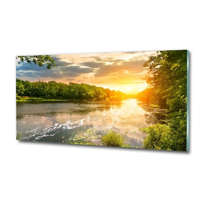 Foto en cristal de alta calidad con impresión uv horizontal Atardecer sobre el río