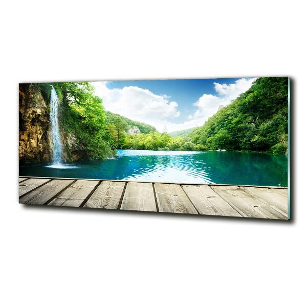 Impresión en cristal con acabado brillante horizontal Cascada en el bosque
