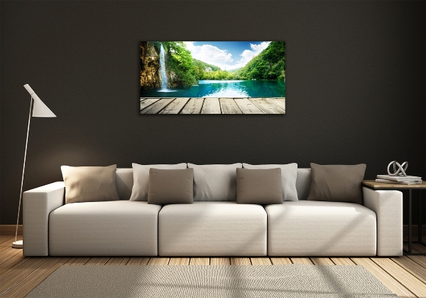 Impresión en cristal con acabado brillante horizontal Cascada en el bosque