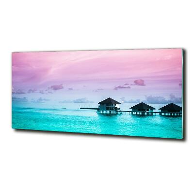Cuadro de cristal templado moderno horizontal Bungalows sobre el agua