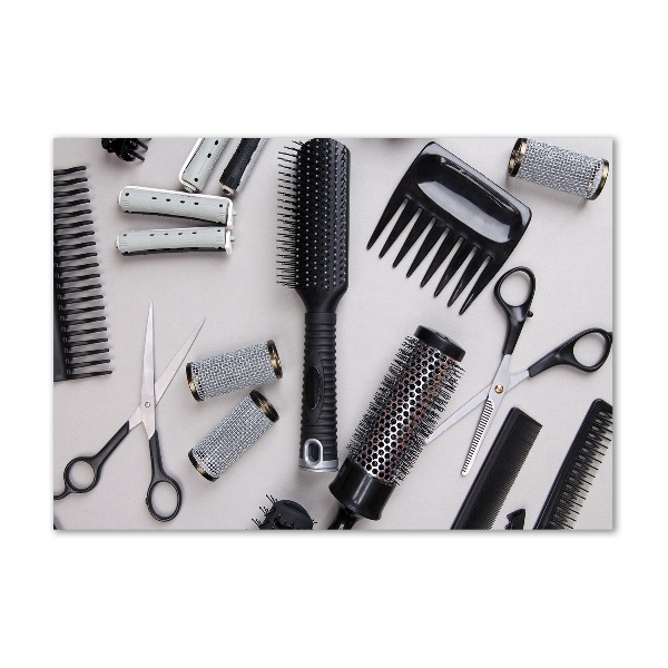 Cuadro decorativo de vidrio para salón horizontal Herramientas de peluquería