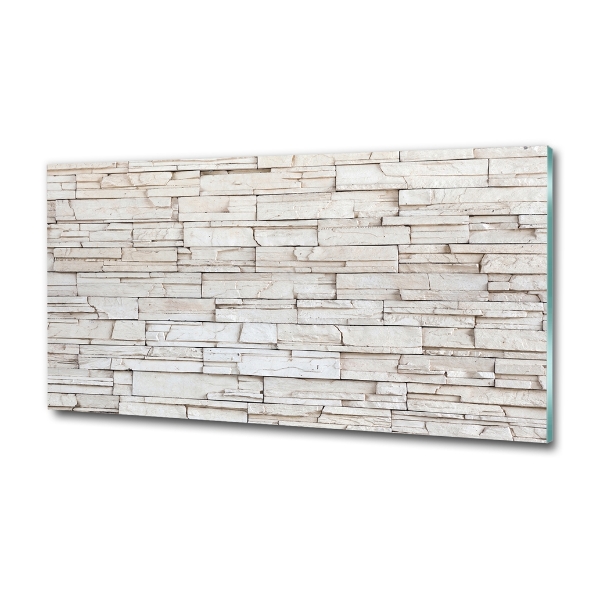 Cuadro decorativo de vidrio para salón horizontal Muro de piedra blanca