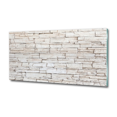 Cuadro decorativo de vidrio para salón horizontal Muro de piedra blanca