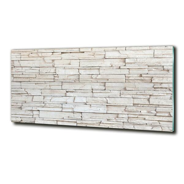 Cuadro decorativo de vidrio para salón horizontal Muro de piedra blanca