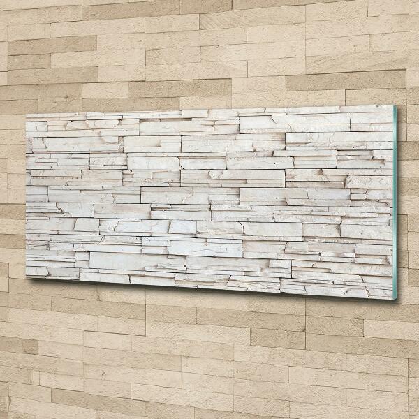 Cuadro decorativo de vidrio para salón horizontal Muro de piedra blanca