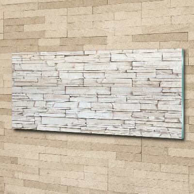 Cuadro decorativo de vidrio para salón horizontal Muro de piedra blanca