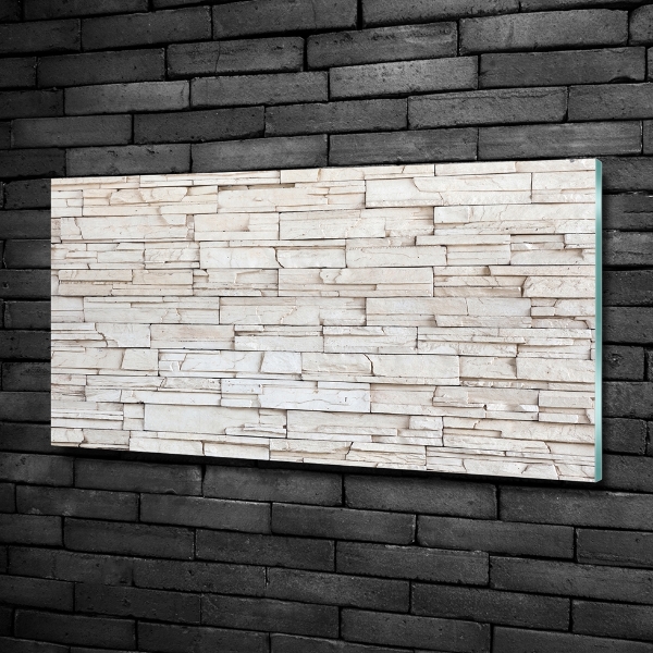 Cuadro decorativo de vidrio para salón horizontal Muro de piedra blanca
