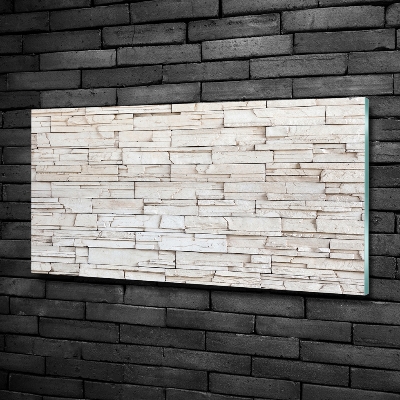 Cuadro decorativo de vidrio para salón horizontal Muro de piedra blanca