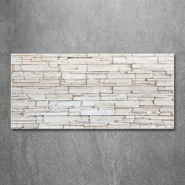 Cuadro decorativo de vidrio para salón horizontal Muro de piedra blanca