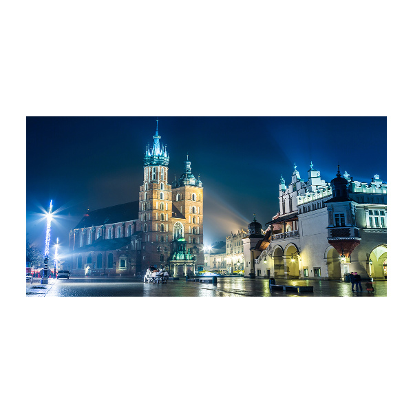 Foto en cristal de alta calidad con impresión uv horizontal Cracovia de noche